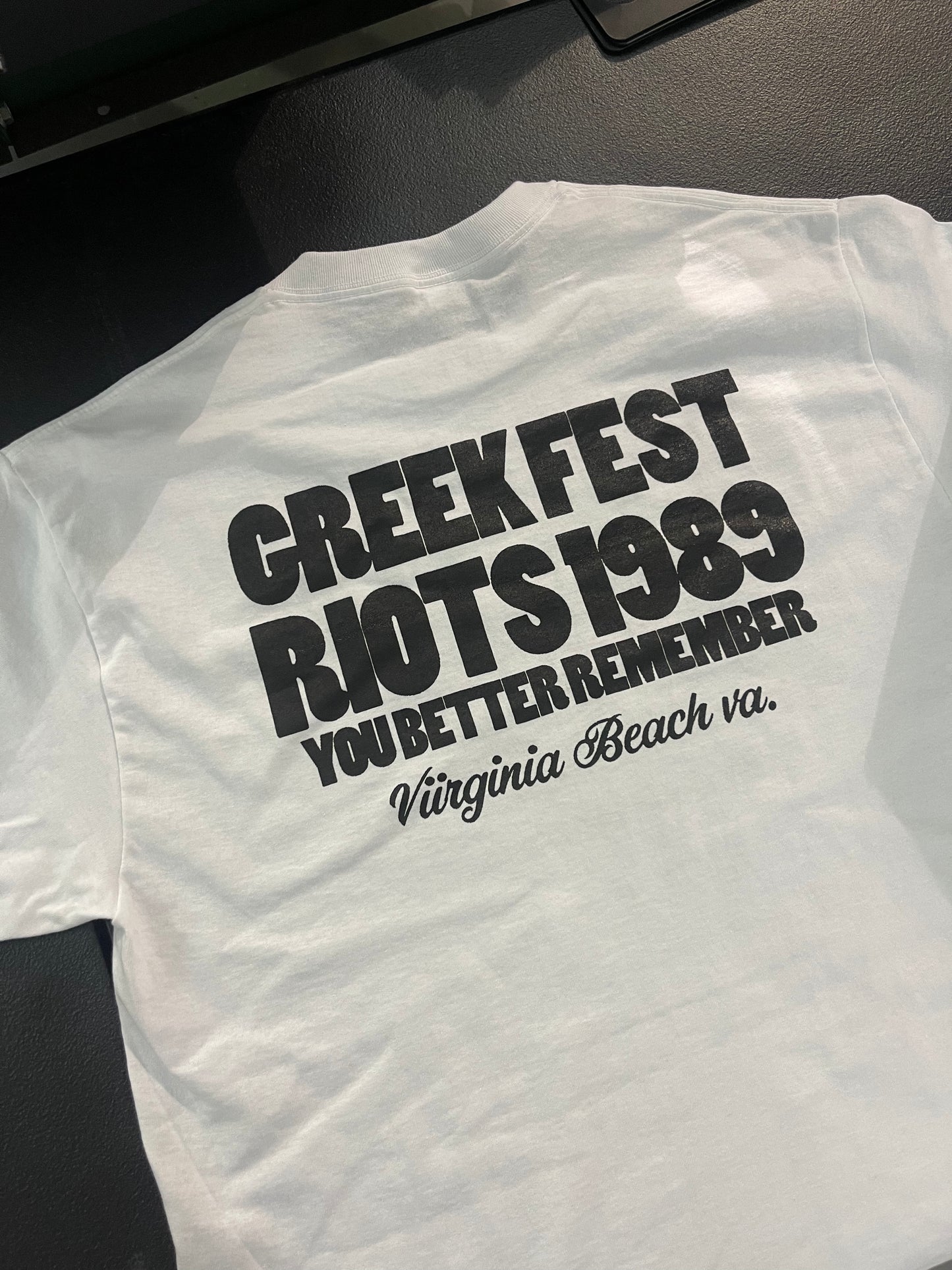 Greekfest Riot 1989 shop tee (white)